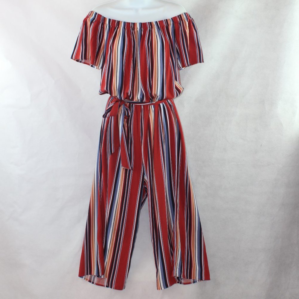 J For Justify Off the shoulder striped jumpsuit
